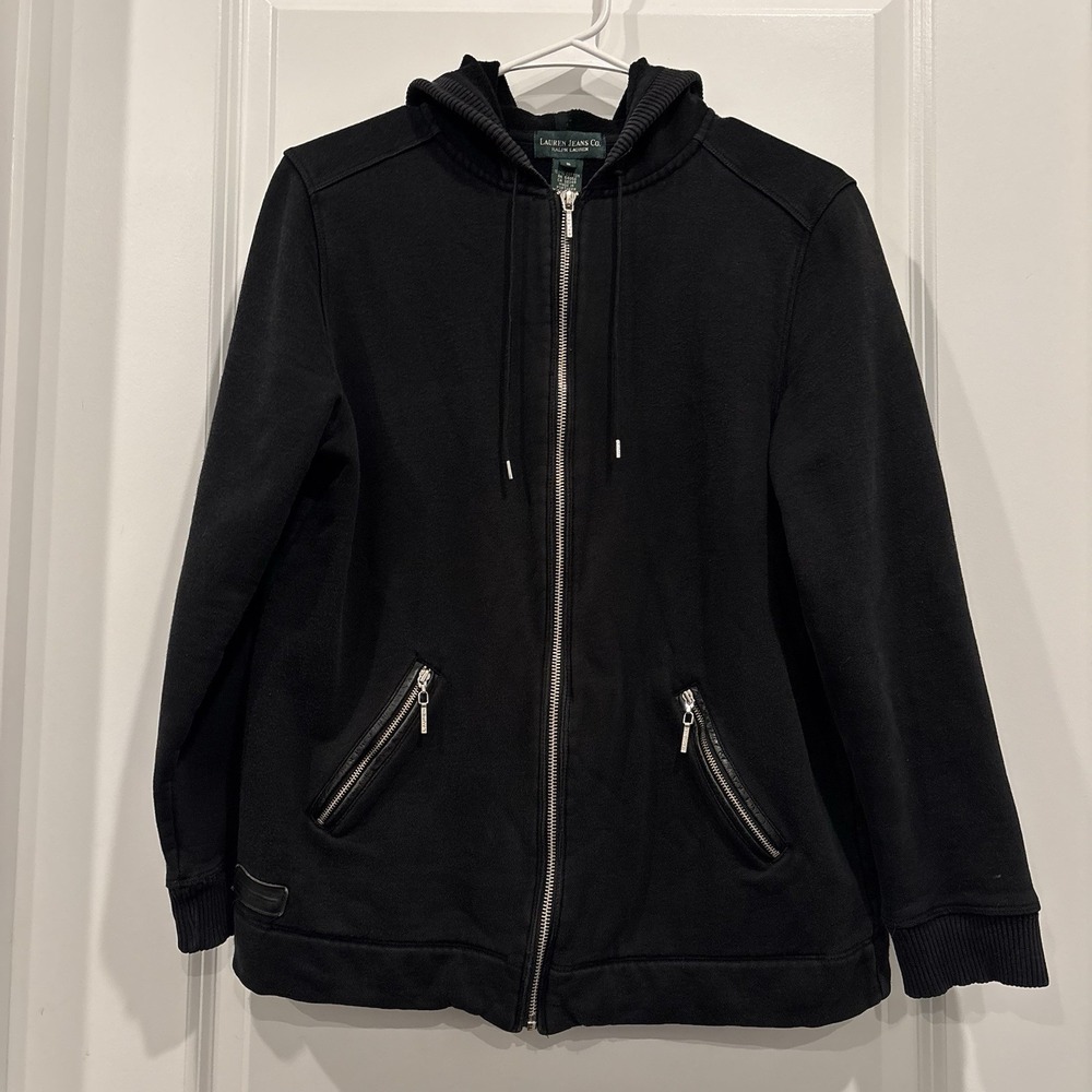 Lauren Jeans Co‎ Ralph Lauren Black Full Zip Women's Small Jacket Cotton Hooded